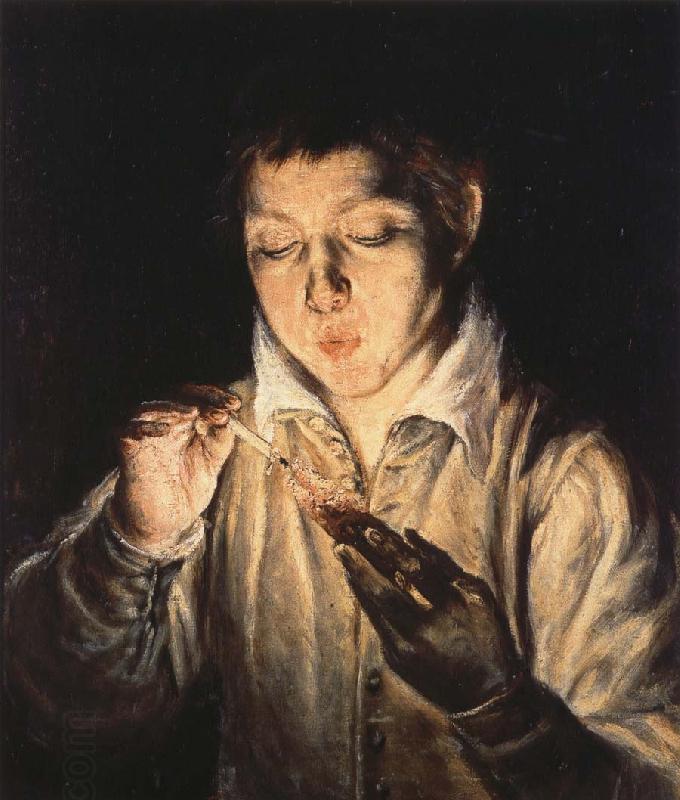 El Greco A Boy blowing on an Ember to light a candle oil painting picture